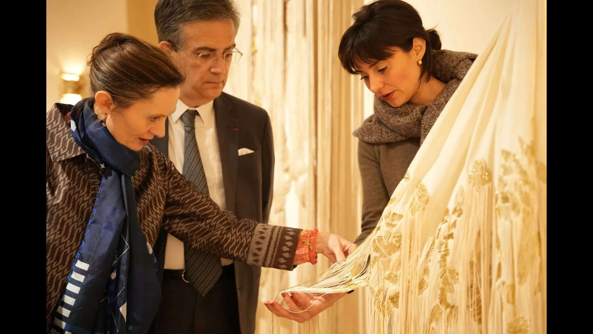 Marie Gastini presenting details of her work developed with Æquō Gallery and Amal Embroideries