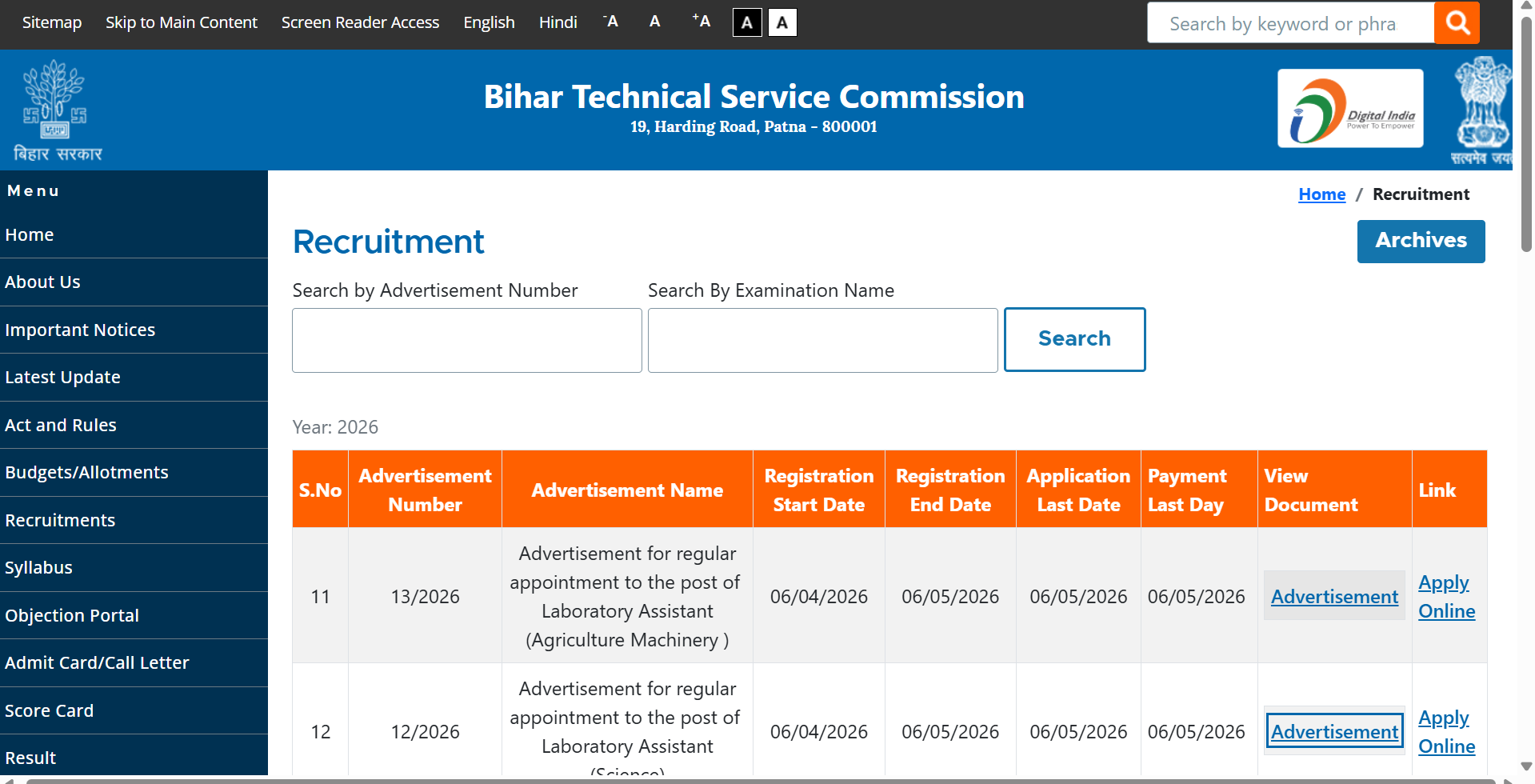 Bihar BTSC Lab Assistant recruitment 2026: Registration ends today for 1,091 posts; direct link to apply here