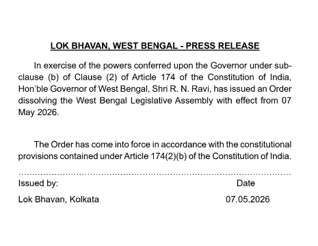 West Bengal Lok Bhavan's official press release