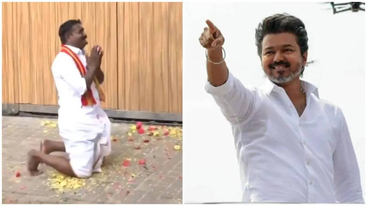 Emotional Vijay's fan offers prayers outside his residence