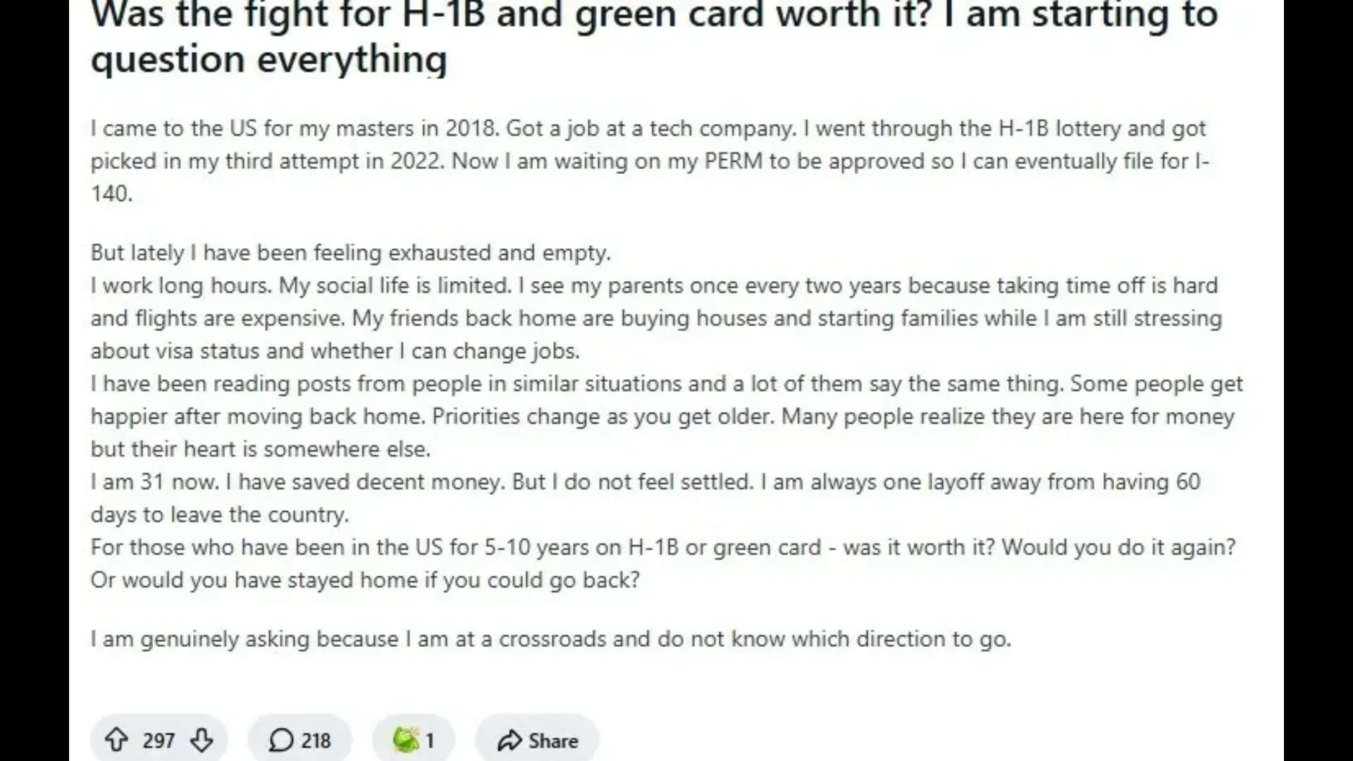 Is it worth it, asks Redditor about Green Card.