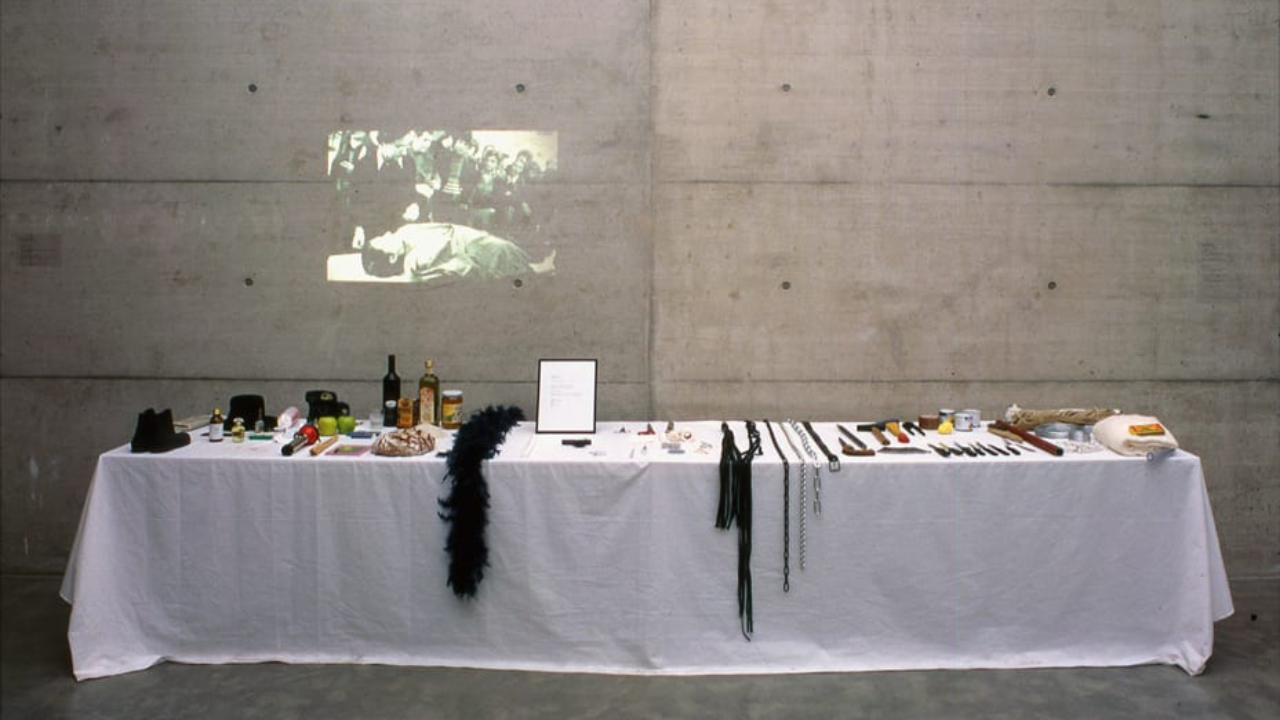The 72 objects used during Marina Abramovic's controversial 1974 performance Rhythm 0.