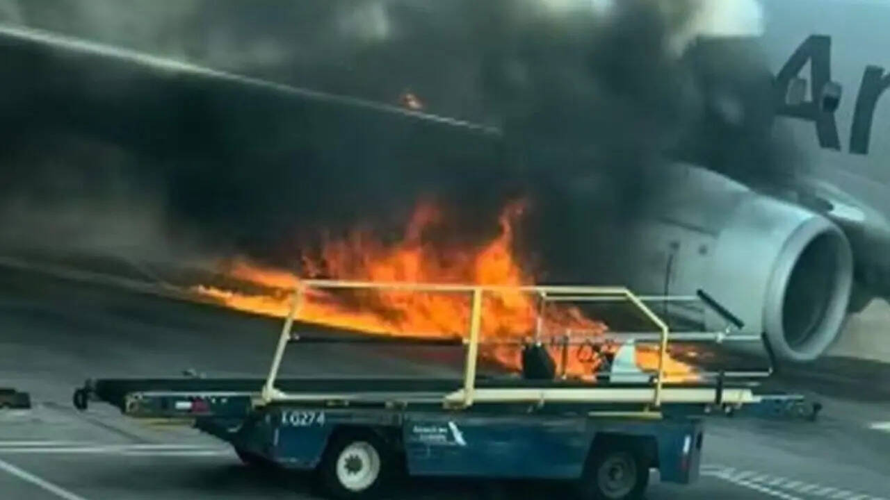 Plane with 231 flyers runs over jaywalker, engine catches fire