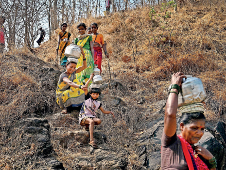 The descent to the dam is steep and unforgiving, over loose rocks and crumbling slopes, where every step towards the water source below carries the risk of a fall