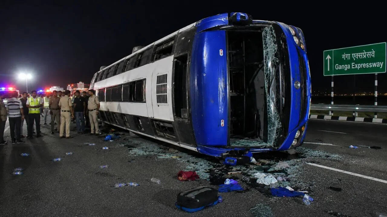1 dead, over 30 injured after bus overturns multiple times on Ganga Expressway