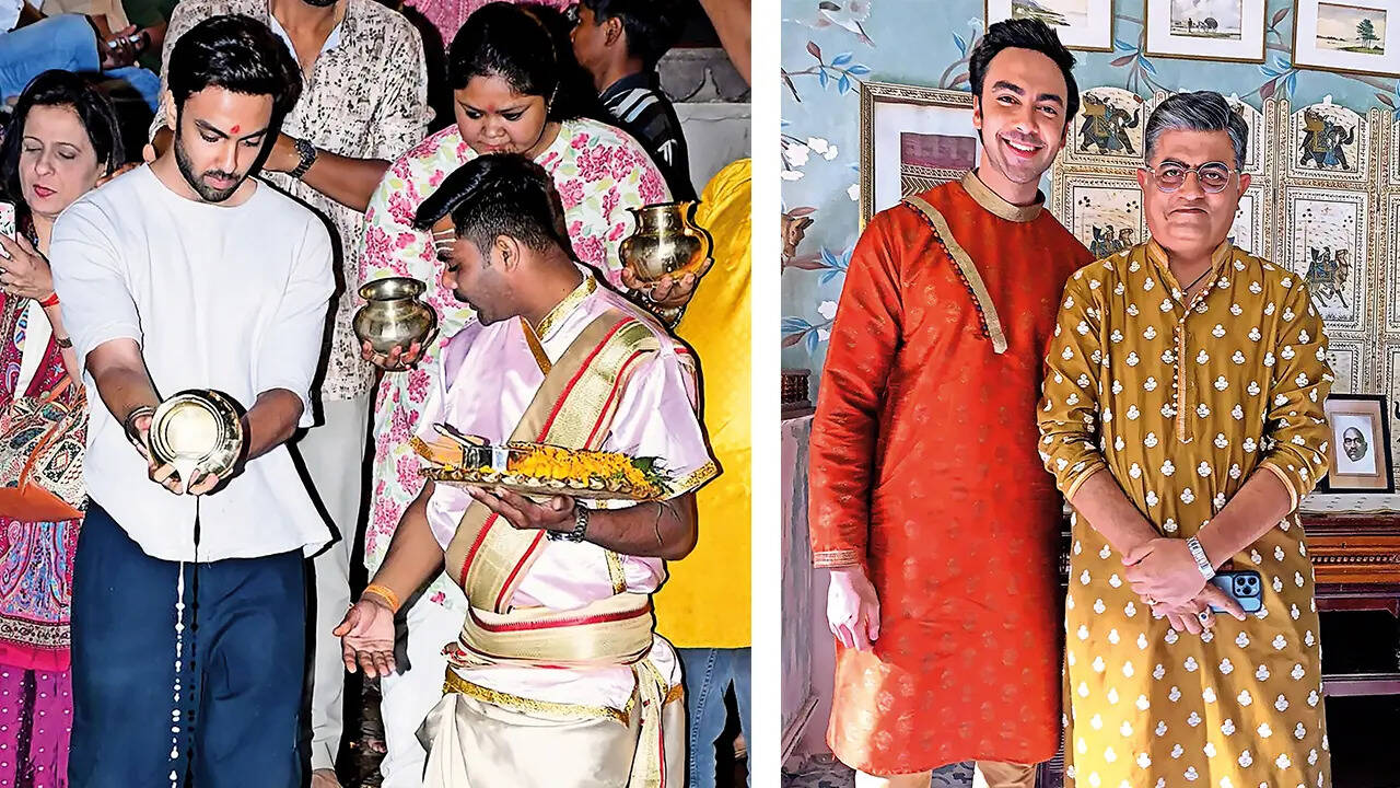 Palash Tiwari in Varanasi and with Gajraj Rao during the shoot of Satyaprem Ki Katha