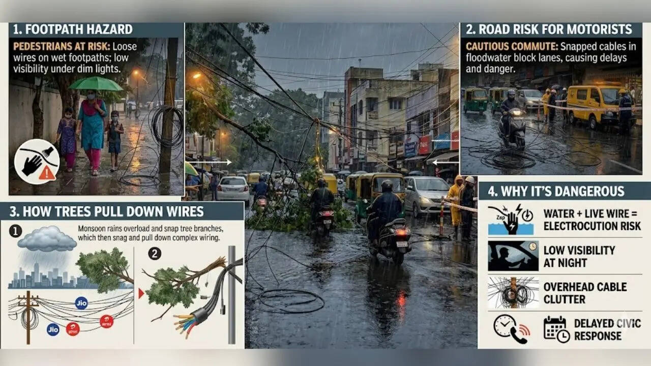 Dangling cables turn Bengaluru roads risky during rain