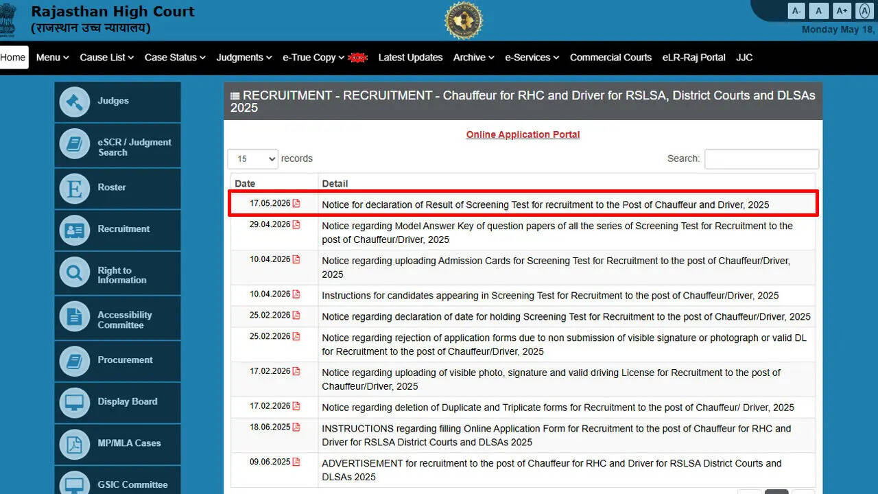 Rajasthan High Court Driver Result 2026 declared; check cut-off marks and shortlisted roll numbers here