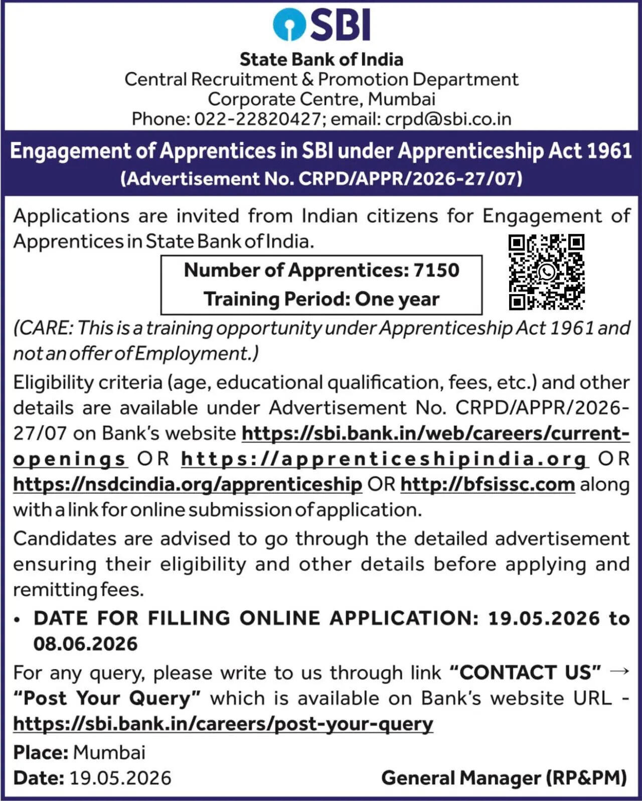 SBI Apprentice Recruitment 2026