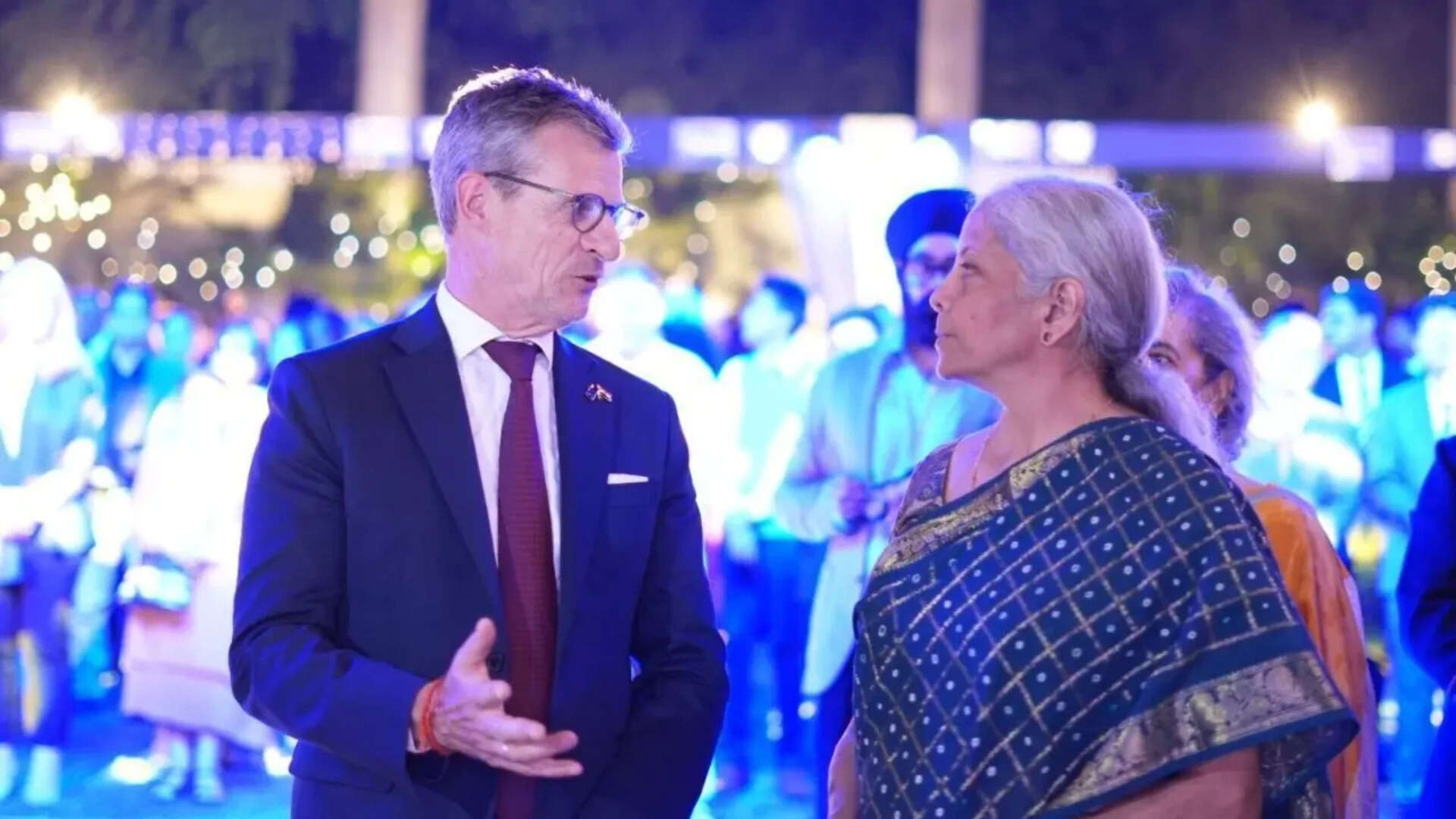 EU Ambassador Hervé Delphin and Minister of Finance and Corporate Affairs Nirmala Sitharaman