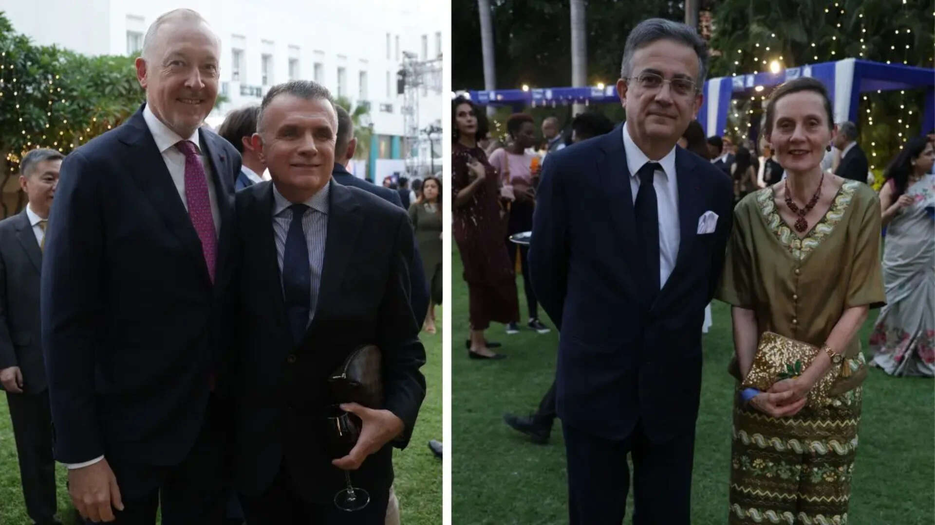 (L-R) Belgian Ambassador Didier Vanderhasselt and Swedish Ambassador Jan Thesleff; French Ambassador Thierry Mathou with Cécile Mathou<br>