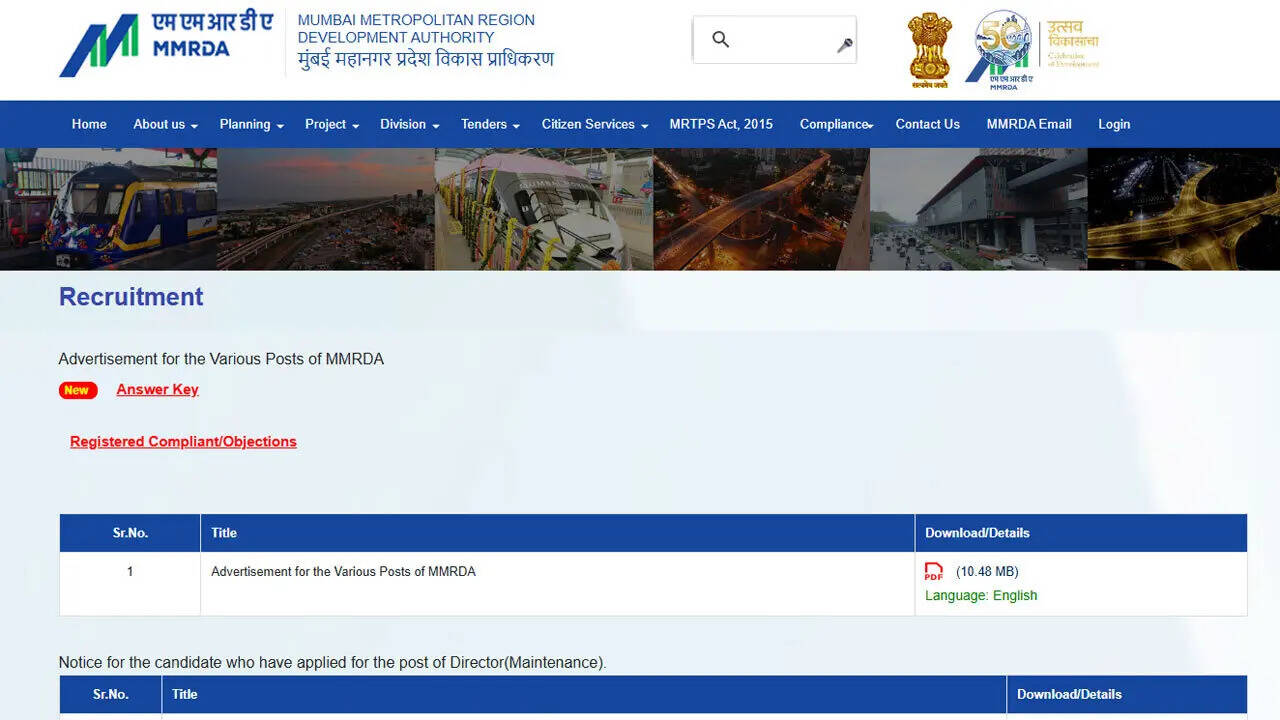 MMRDA answer key 2026 released for Group A, B and C exams; objection window opens