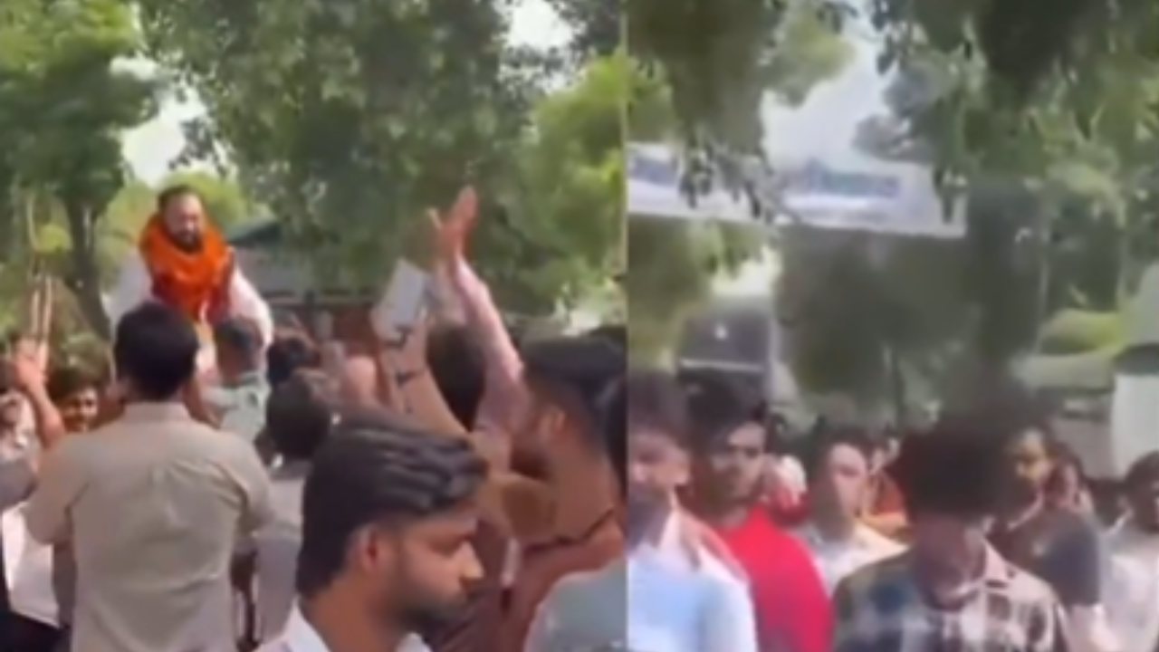 Garlands, roadshow: Rape accused gets rousing welcome in UP after bail – video