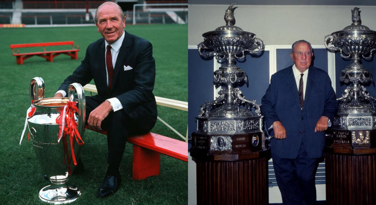 Matt Busby, the man behind Manchester United, and Santiago Bernabéu, the architect of Real Madrid Matt Busby and Santiago Burnebeau