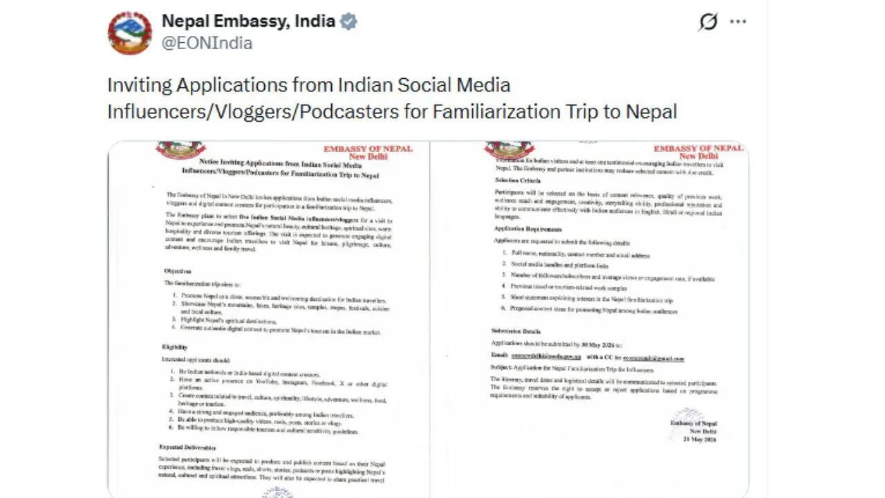 Nepal Embassy offers free travel to Indian content creators