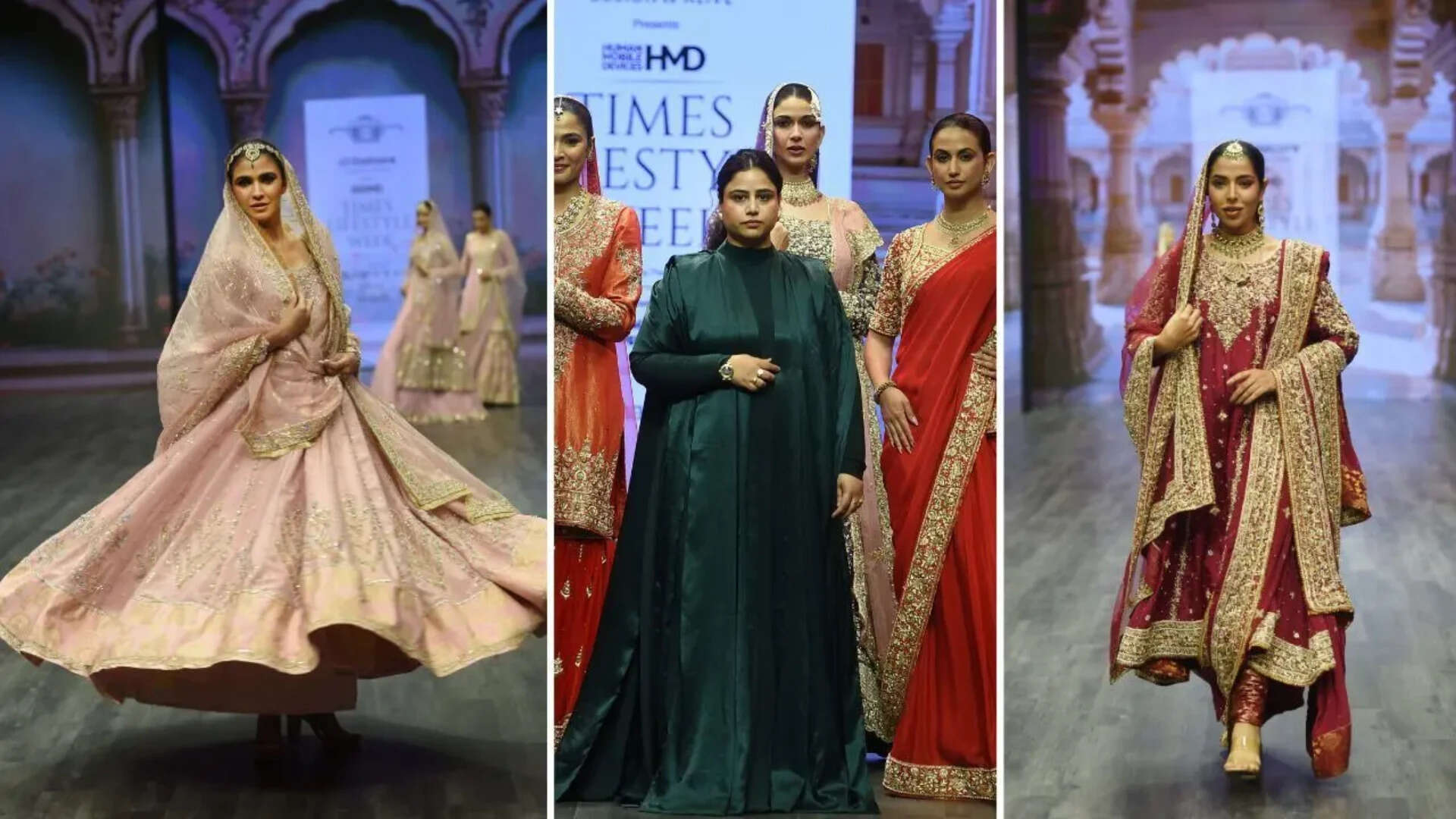 Aaliya Deeba (C) showcased handcrafted bridal couture inspired by the Nizami traditions of Hyderabad