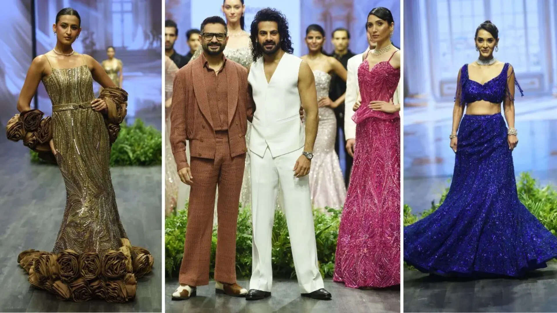 Designer Rachit Khanna and showstopper Karanveer Mehra (C) for Rachit's Gilded Dreams collection