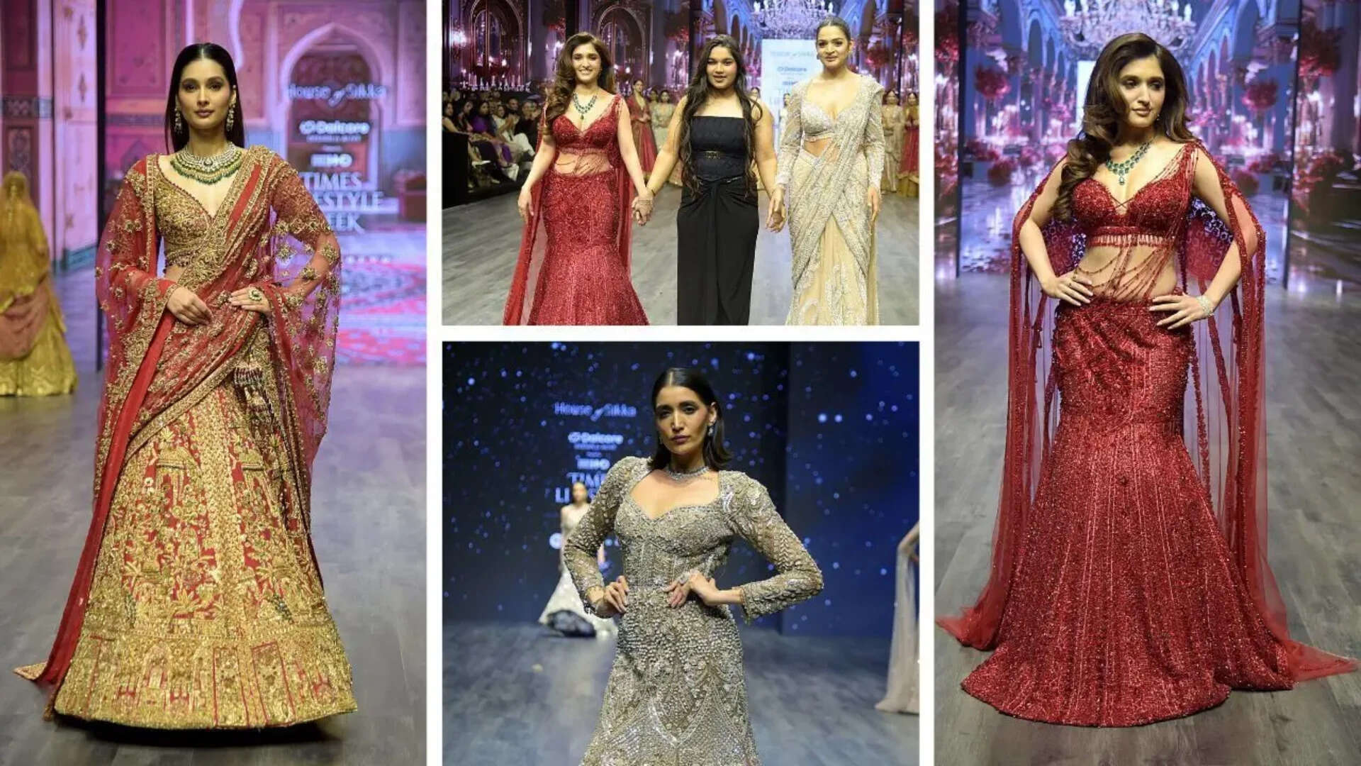 Nidhi Shah (R) ) turned showstopper in House of Sikka's embellished red ensemble