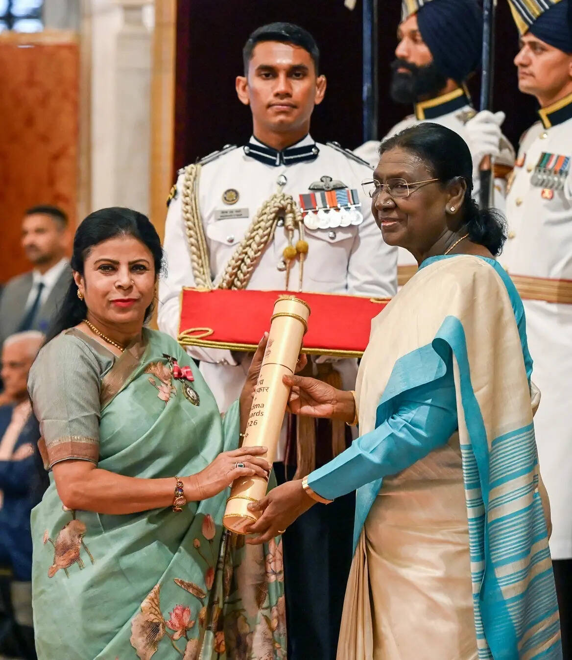President Droupadi Murmu presents Padma Shri award to West Bengal's Kantha stitch embroidery artist Tripti Mukherjee
