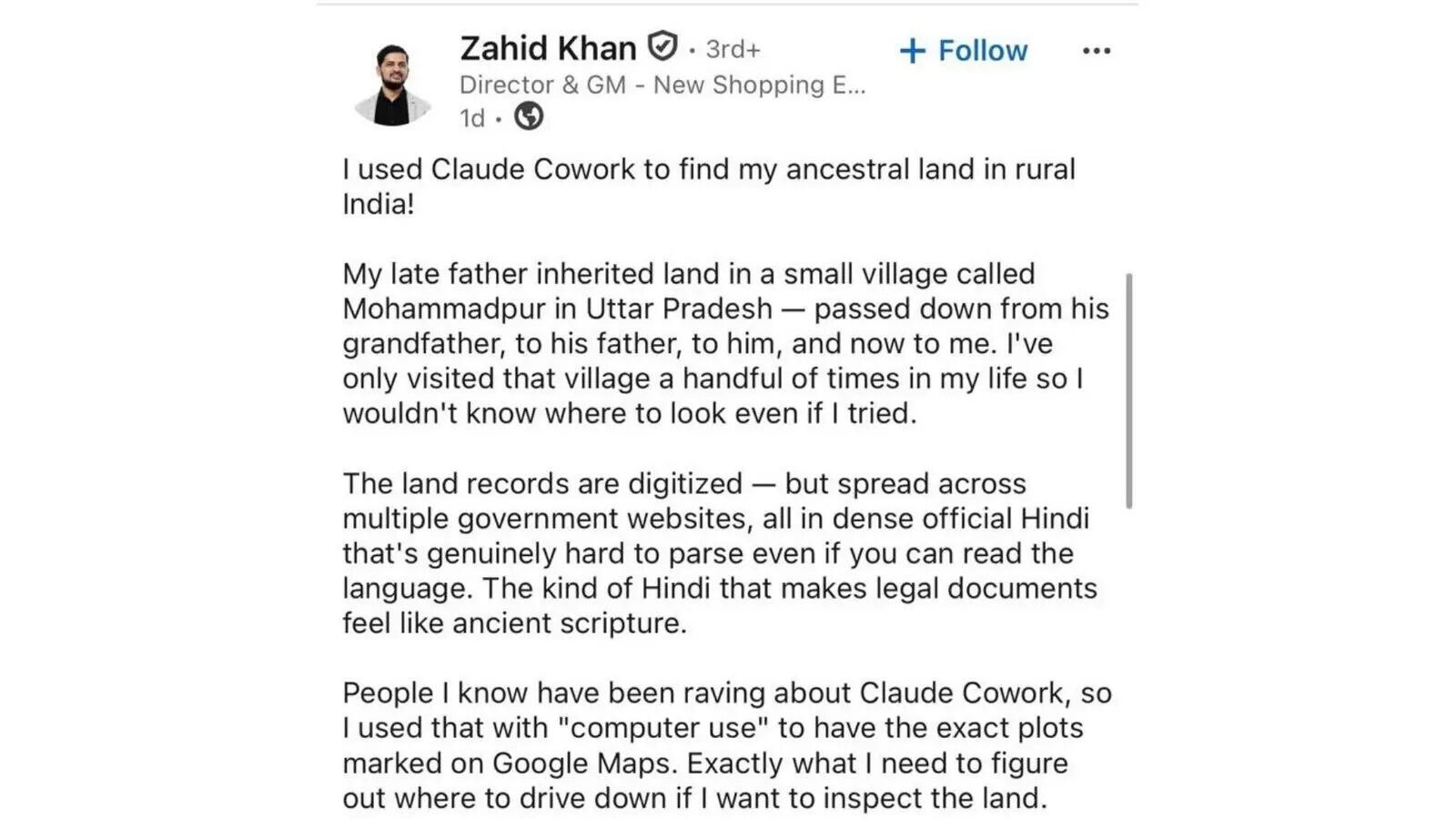 Man uses Claude AI to find ancestral land in UP, internet says ‘this changes everything’