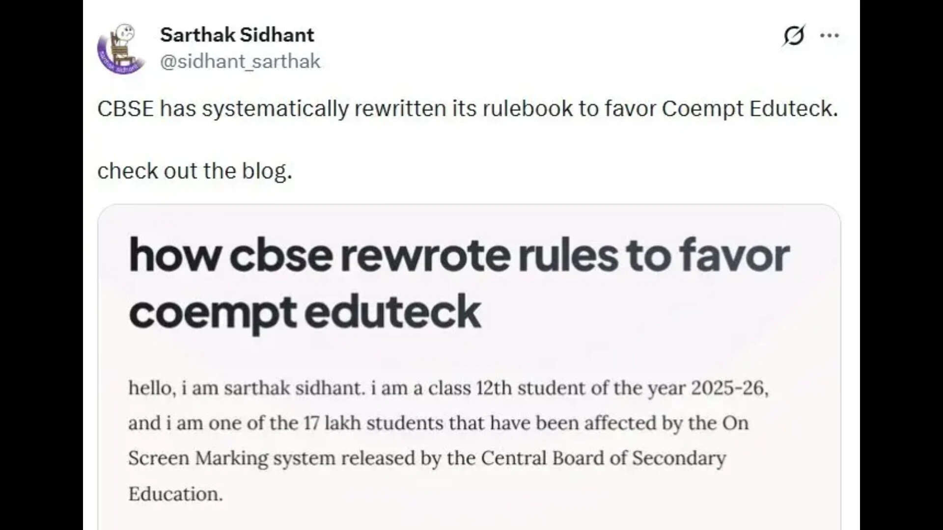 'Using CBSE's own documents': Class 12 Student's viral blog alleges changes in tender process to favour Coempt Eduteck