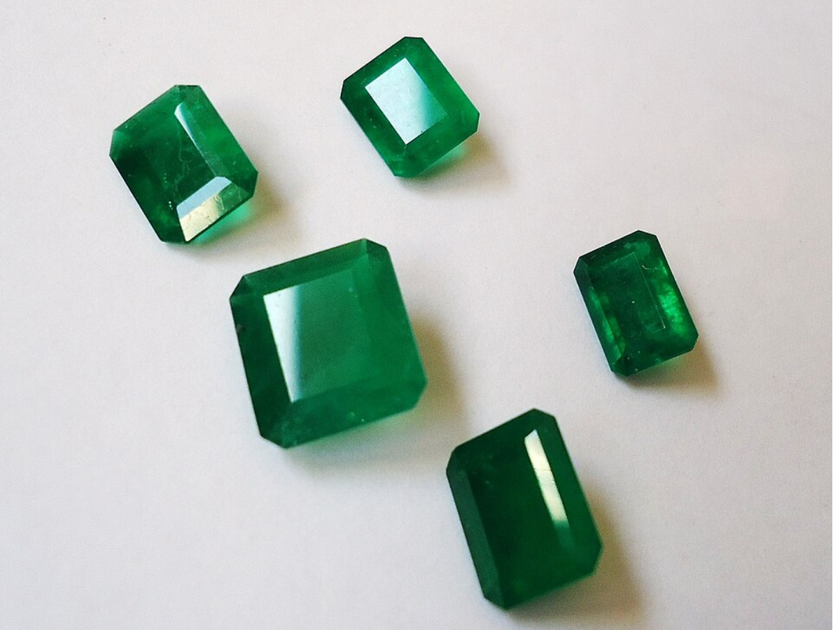Image of Colombian emeralds faceted in emerald cut