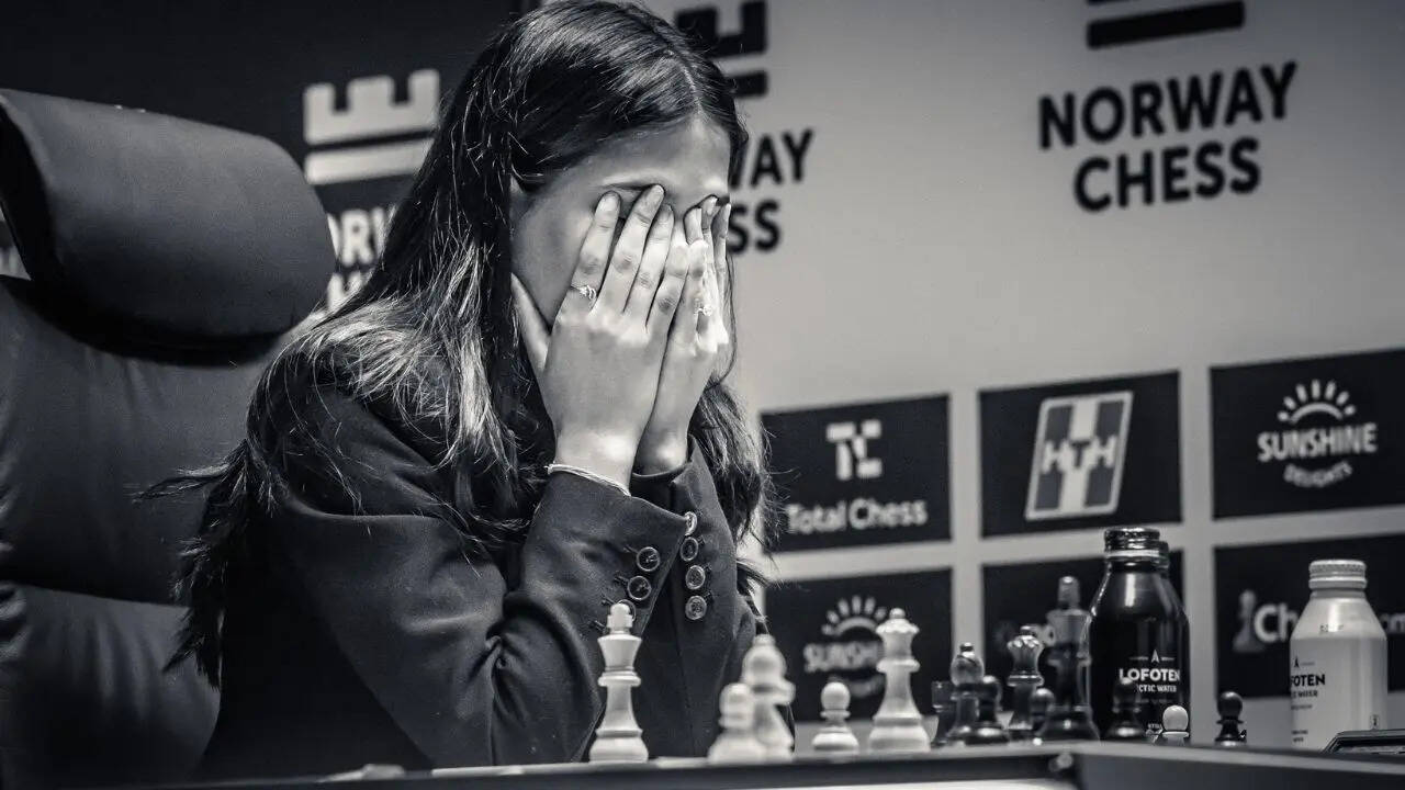 Divya Deshmukh after defeat (Photo by Michal Walusza for Norway Chess)