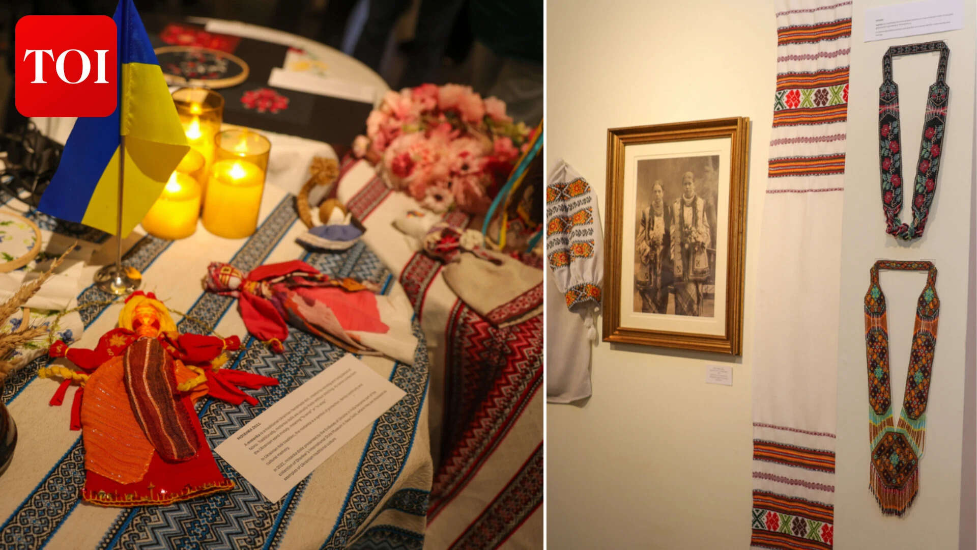 The exhibition displayed beaded necklaces called gerdan, a symbol of Ukrainian identity, and the handmade motanka doll, which symbolises protection &amp; cultural memory