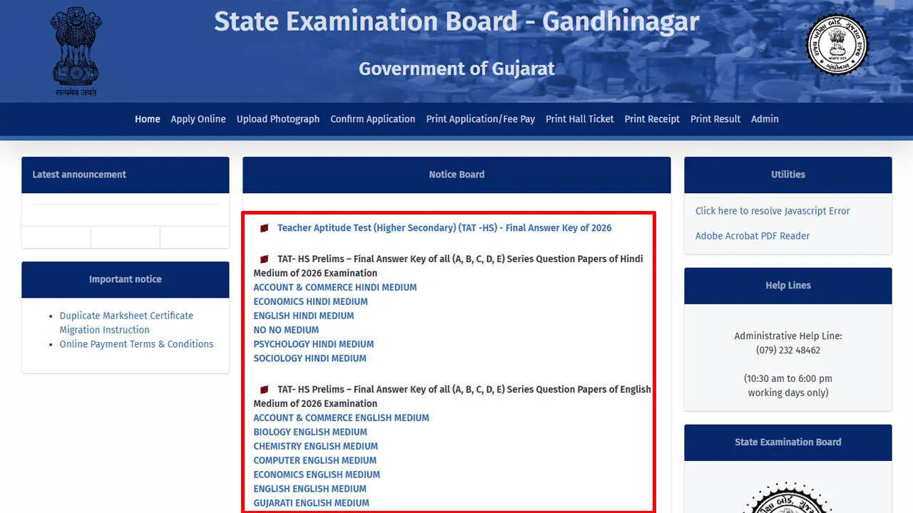 TAT HS 2026 final answer key out at sebexam.org; SEB Gujarat result expected soon