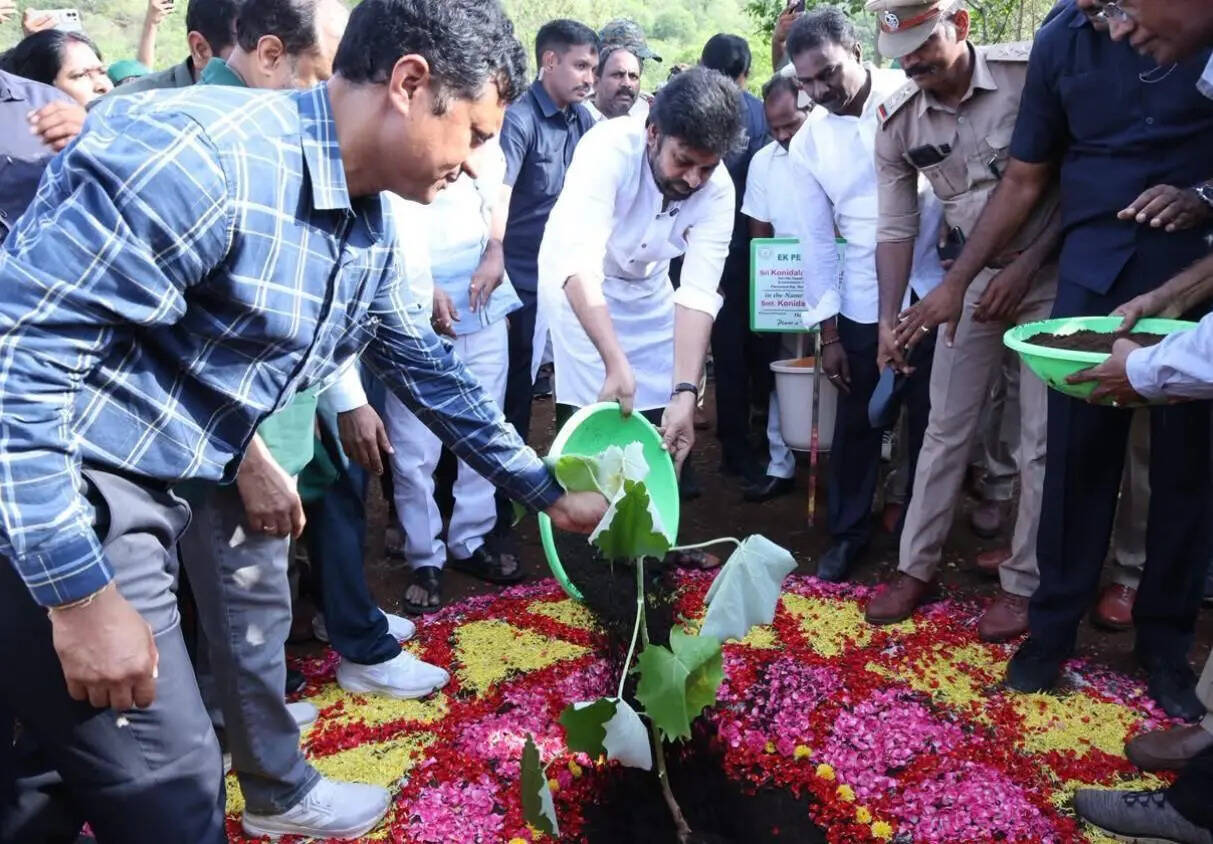 Deputy CM Pawan Kalyan plants a sapling to mark the International Environment Day on Friday.jpg
