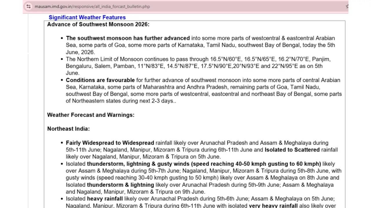 IMD weather bulletin