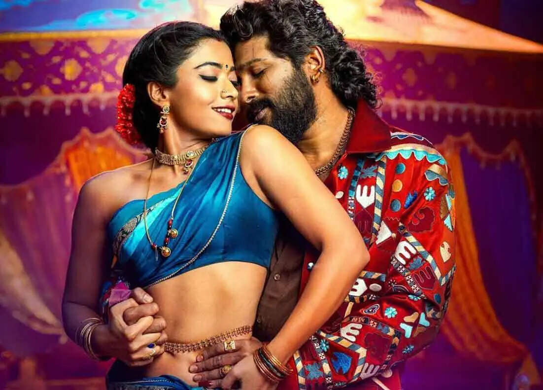 Rashmika Mandanna and Allu Arjun in a still from Pushpa