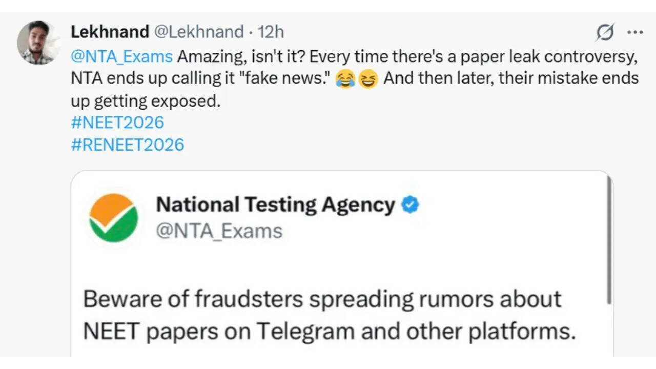 Re NEET 2026: NTA denies paper leak rumours, but social media reacts with scepticism