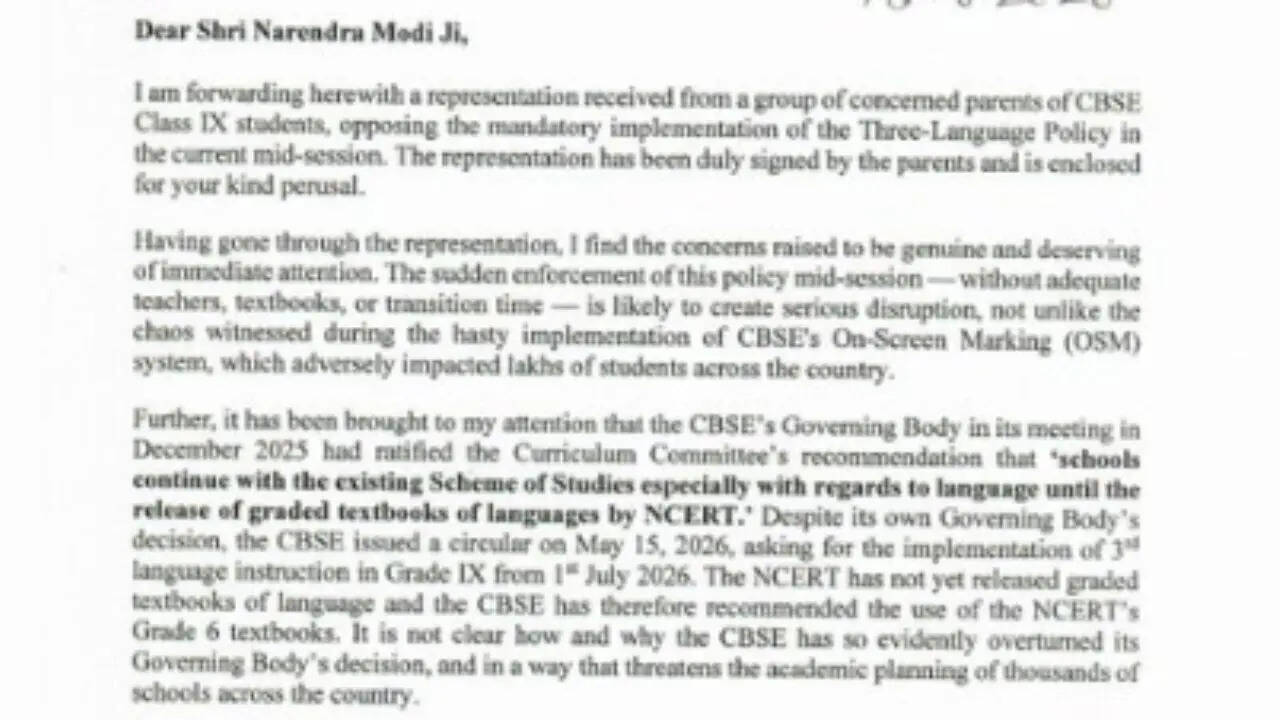 'Likely to create serious disruption': Parliamentary panel chief urges PM Modi to put CBSE three-language policy on hold