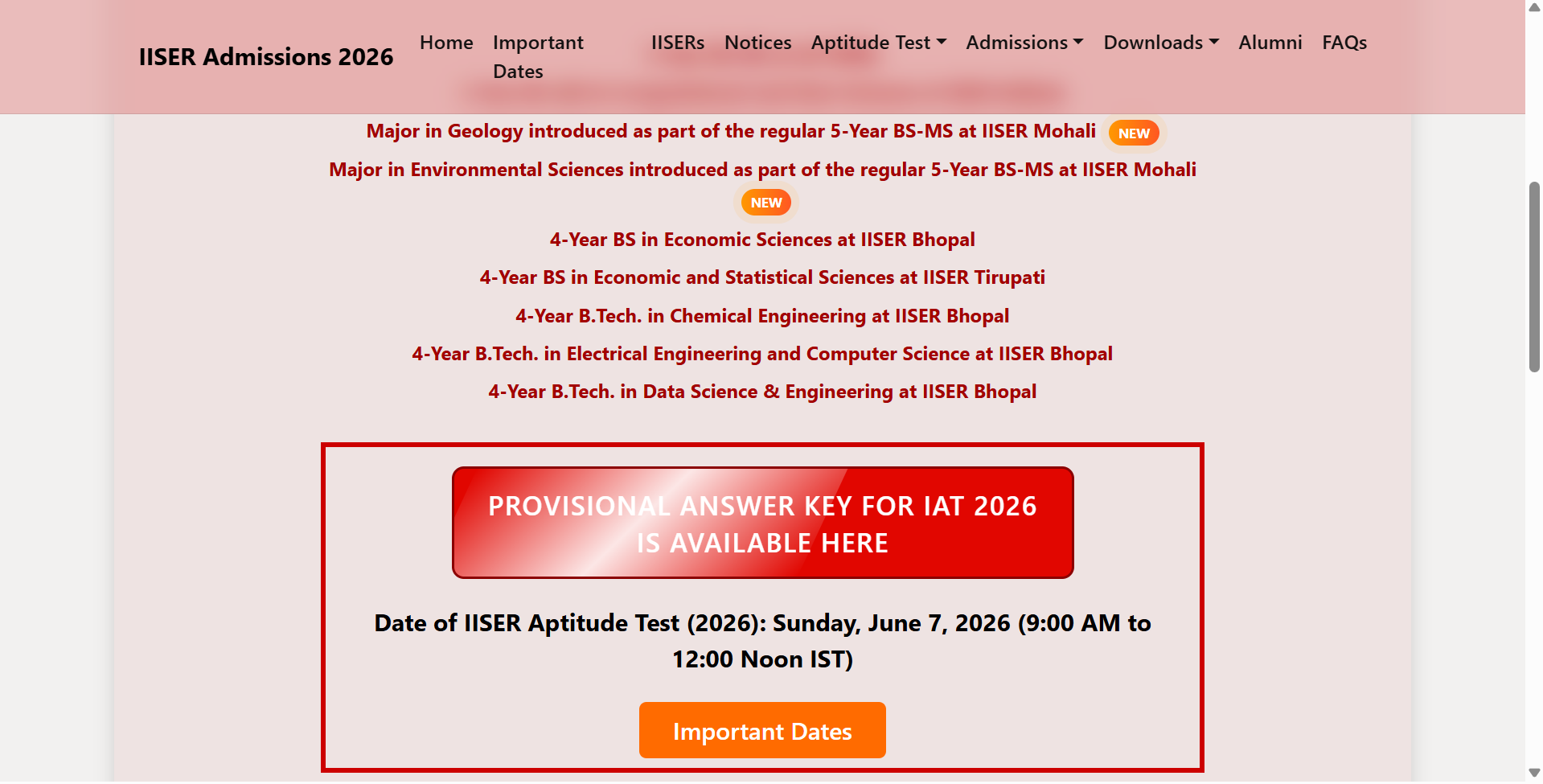 IISER IAT 2026 answer key released at iiseradmission.in: Direct link to download here
