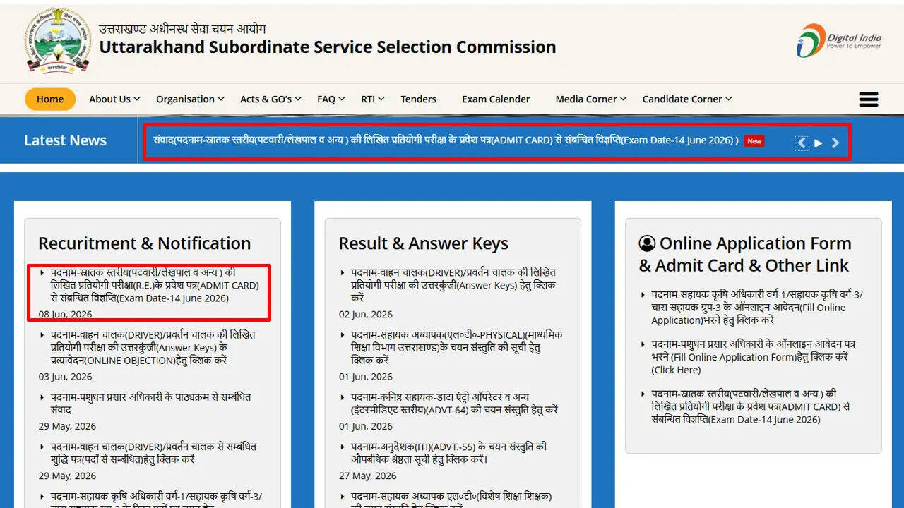 UKSSSC Patwari admit card released at sssc.uk.gov.in for June 14 examination; download hall ticket here