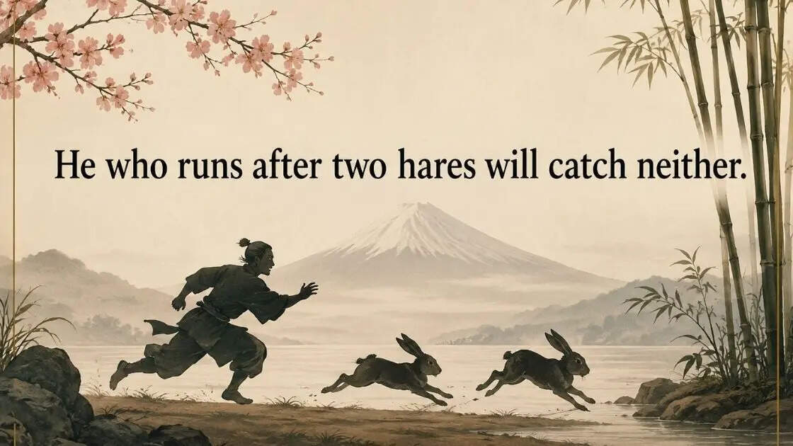 Japanese proverb of the day: “He who runs after two hares will...”