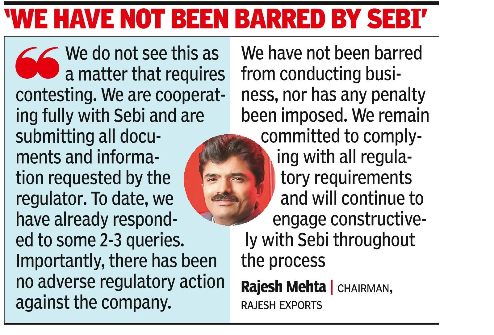 ‘Rajesh Exports will not contest Sebi order’
