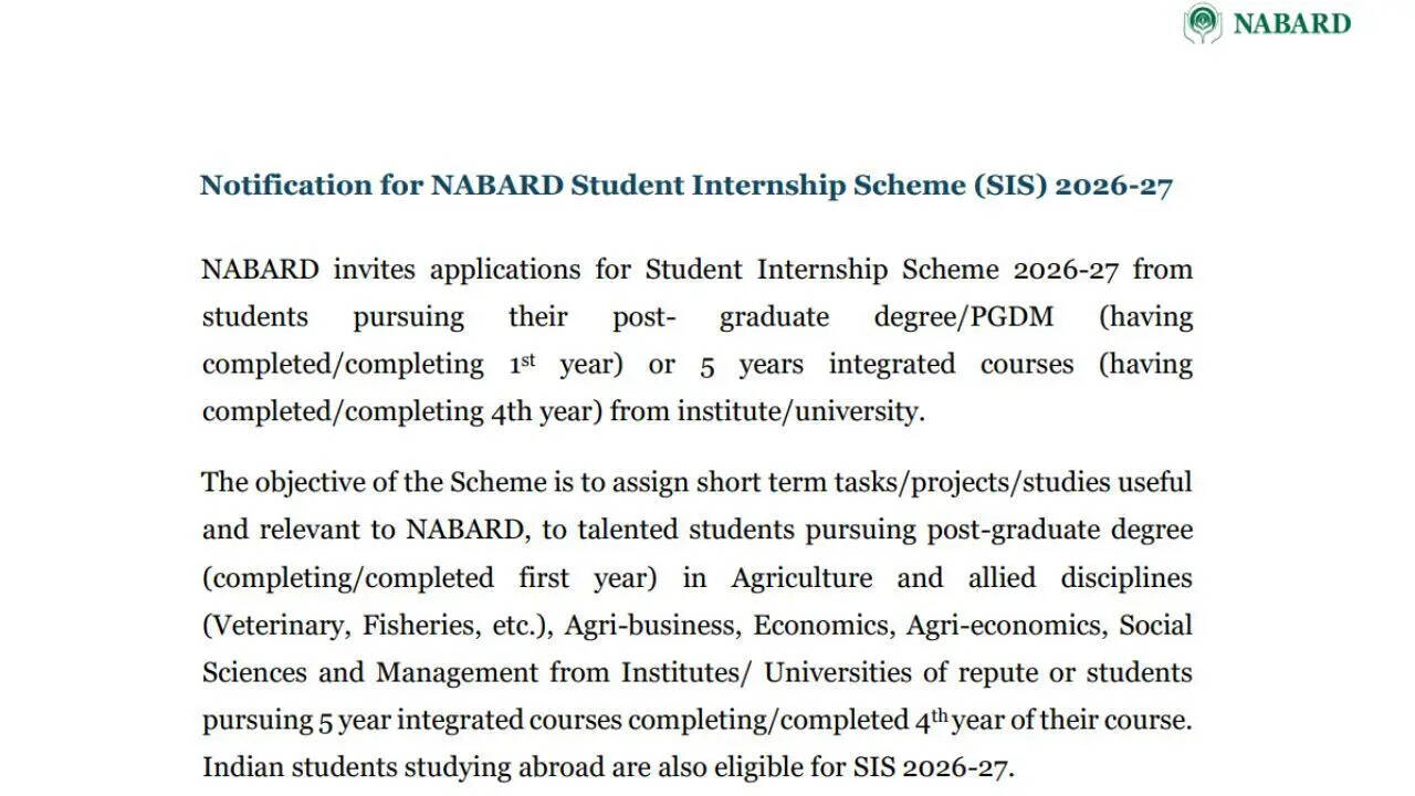 NABARD Internship 2026: Stipend up to Rs 20,000 per month- how to apply
