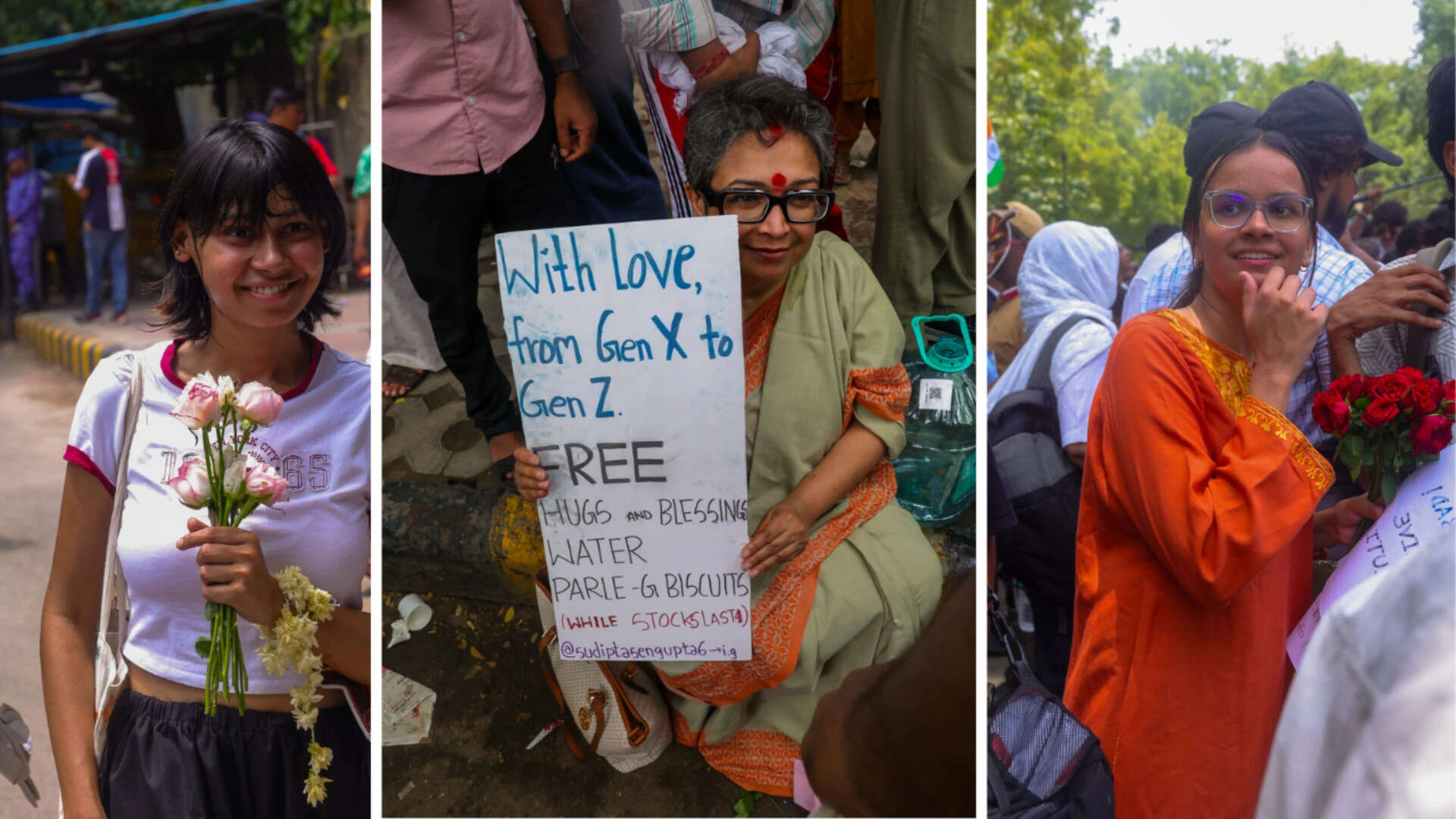 Generational solidarity and flowers stood out at the protest