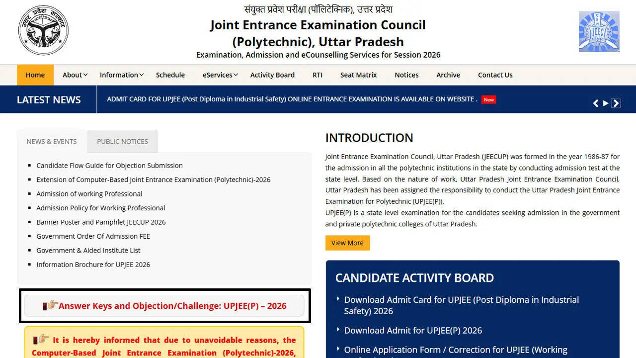 JEECUP answer key 2026 out: UP polytechnic response sheet released at jeecup.admissions.nic.in; raise objections by June 15