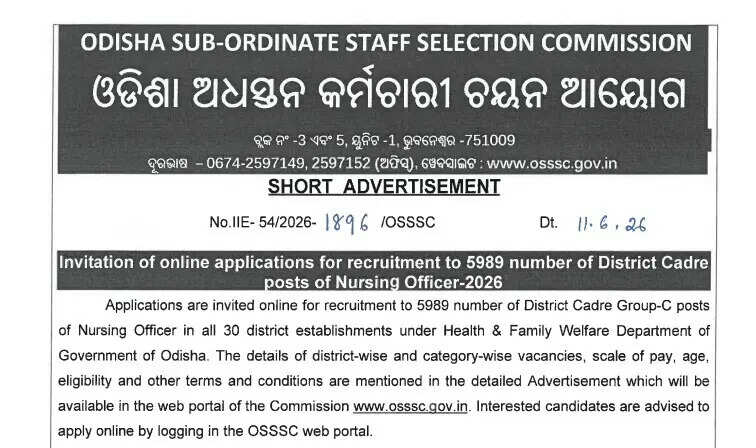 OSSSC Nursing Officer Recruitment 2026: 5,989 vacancies announced- Here's how to apply