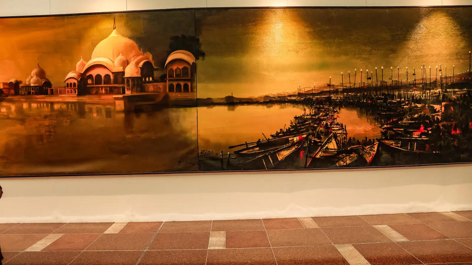 Grounded in sadanga – the six limbs of aesthetics in Indian philosophy – Jagriti , an 8-ft-by-100-ft six-panel painting is linked through the visual thread of the rivers Ganga, Yamuna, Saryu and Saraswati
