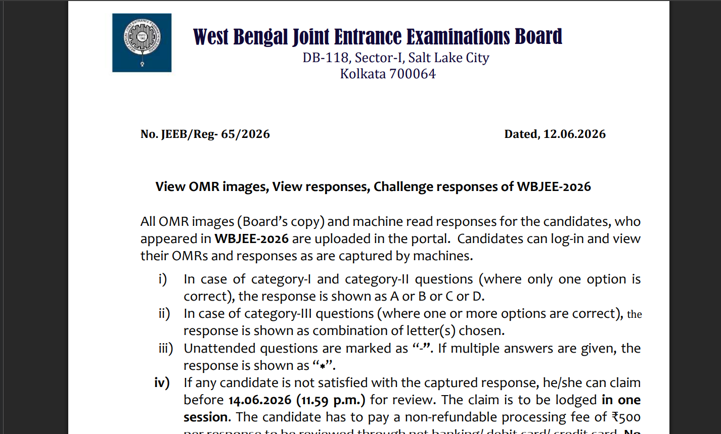 WBJEE answer key 2026 released at wbjeeb.nic.in: Direct link to raise challenges here
