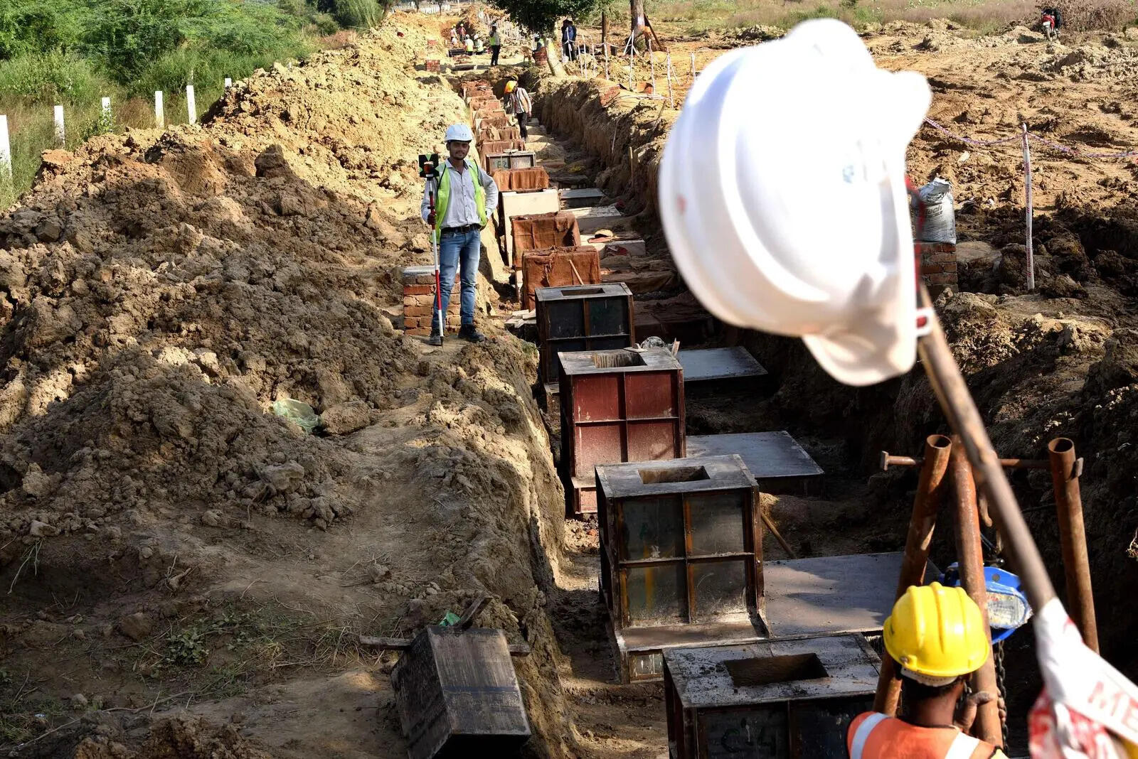 Airport boundary wall construction at Ranhera village.jpg