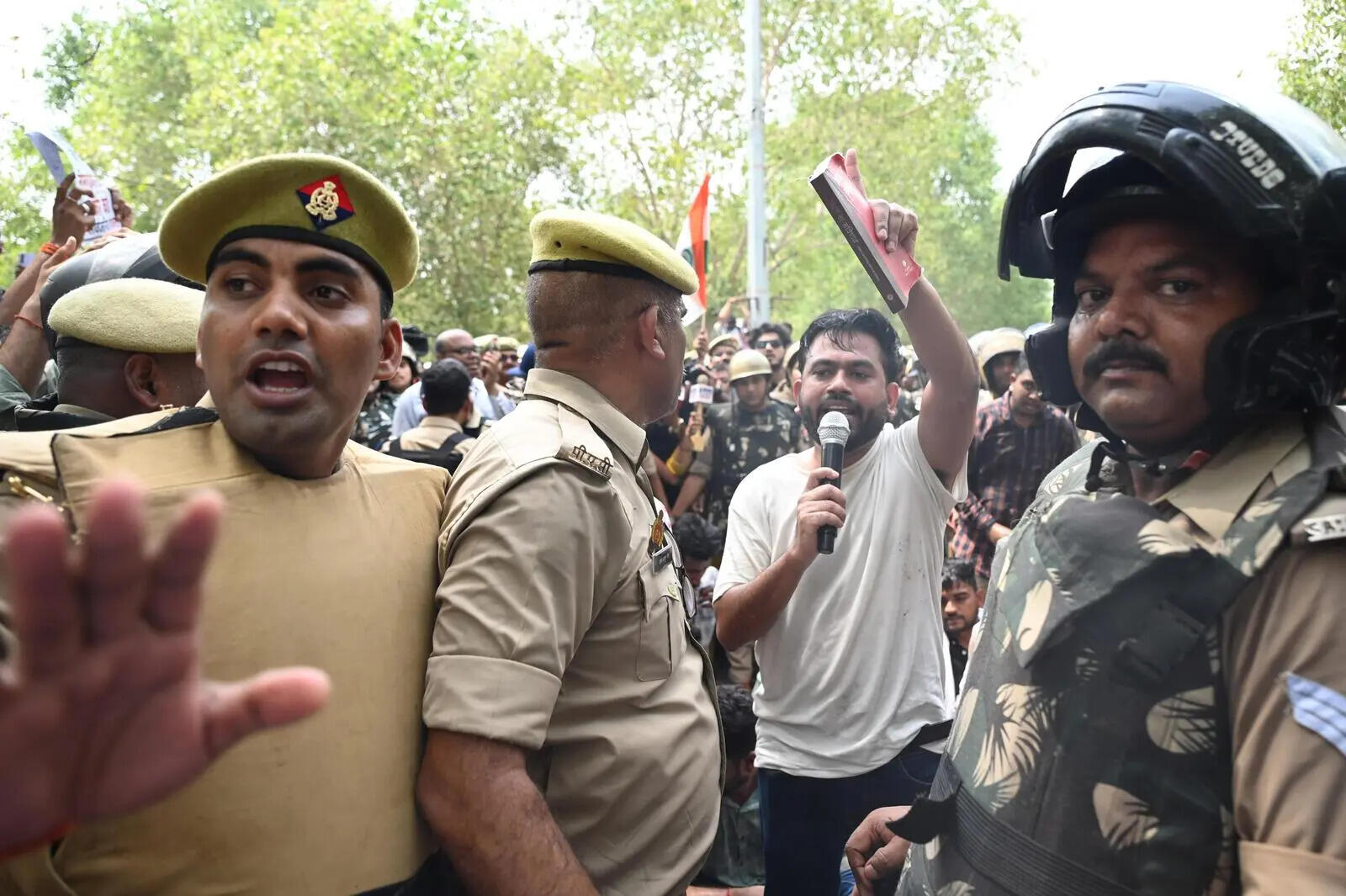 CJP president Abhijeet Dipke at the protest venue in the Lucknow on Friday DSC_8956.jpg