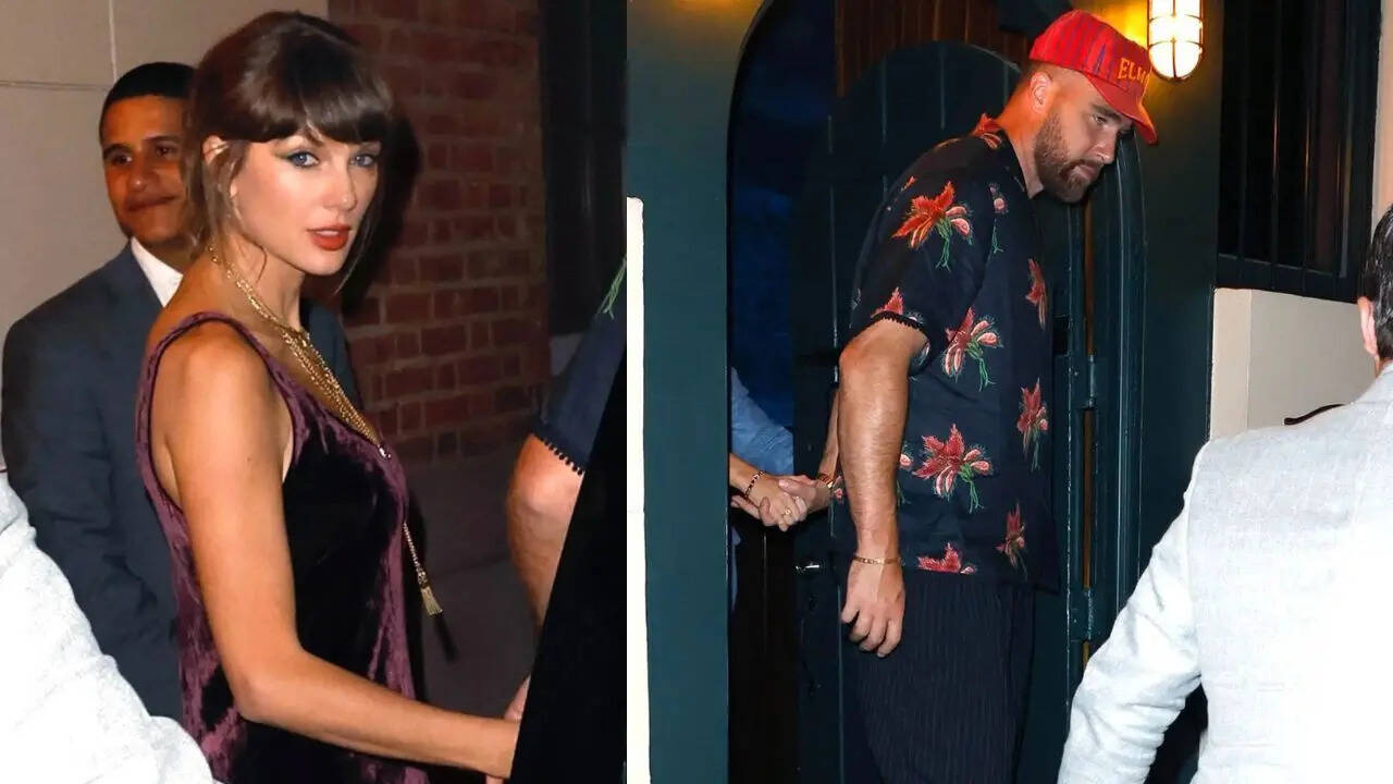 Taylor Swift and Travis Kelce leaving dinner date at The Eighty Six.