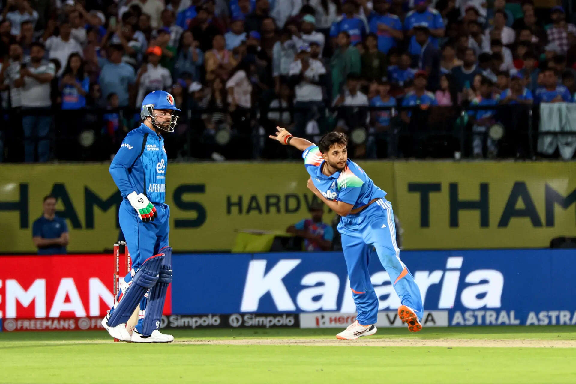 Dharamsala, Jun 13 (ANI): India's Harsh Dubey bowls during 1st One Day Internati...