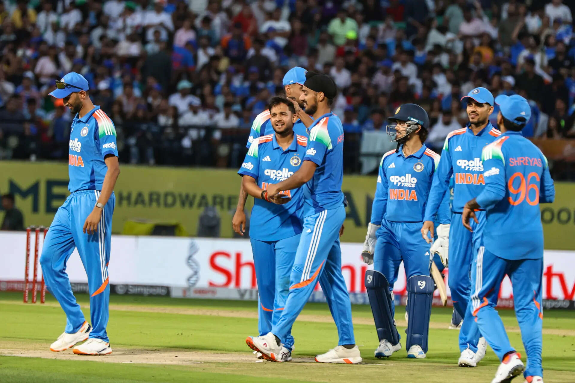 Dharamsala, Jun 13 (ANI): India's Harsh Dubey and teammates celebrate the wicket...