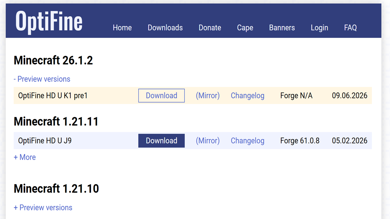 OptiFine latest version